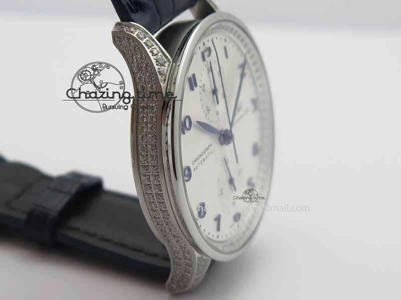 Portuguese IW3714 Diam ZF V2 1:1 Best Edition White Dial Blue Makers On Blue Leather Strap A79350 (Slim Movement)