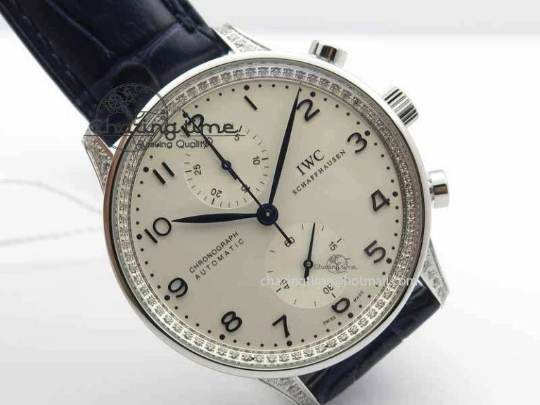 Portuguese IW3714 Diam ZF V2 1:1 Best Edition White Dial Blue Makers On Blue Leather Strap A79350 (Slim Movement)