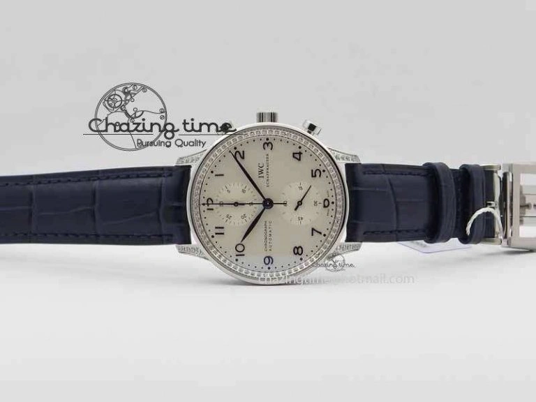 Portuguese IW3714 Diam ZF V2 1:1 Best Edition White Dial Blue Makers On Blue Leather Strap A79350 (Slim Movement)