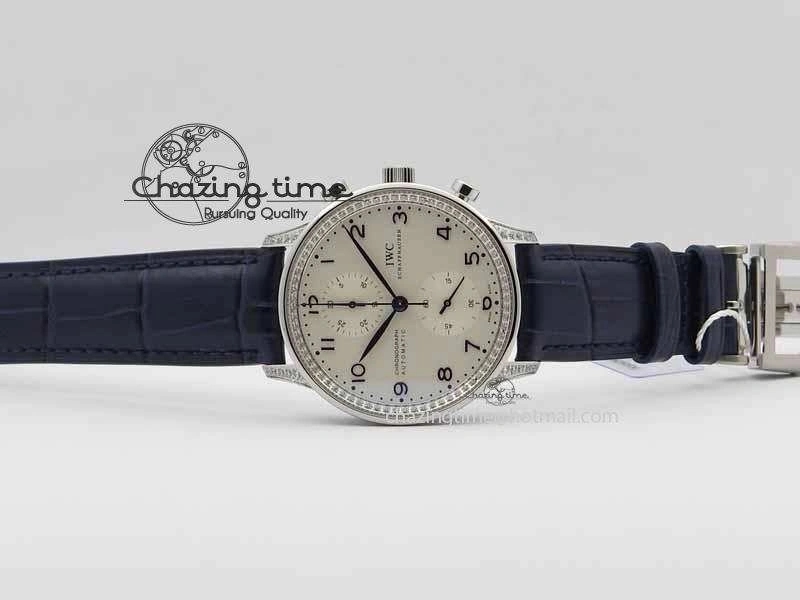 Portuguese IW3714 Diam ZF V2 1:1 Best Edition White Dial Blue Makers On Blue Leather Strap A79350 (Slim Movement)