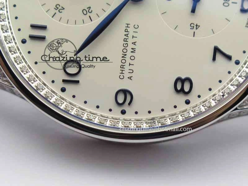 Portuguese IW3714 Diam ZF V2 1:1 Best Edition White Dial Blue Makers On Blue Leather Strap A79350 (Slim Movement)