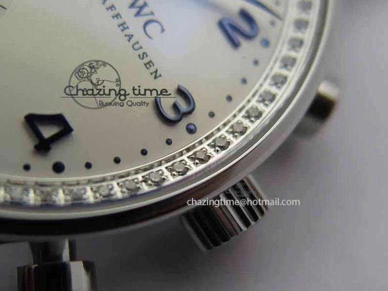 Portuguese IW3714 Diam ZF V2 1:1 Best Edition White Dial Blue Makers On Blue Leather Strap A79350 (Slim Movement)
