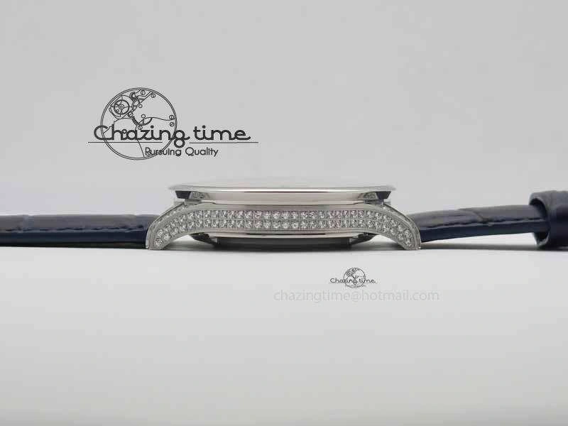 Portuguese IW3714 Diam ZF V2 1:1 Best Edition White Dial Blue Makers On Blue Leather Strap A79350 (Slim Movement)
