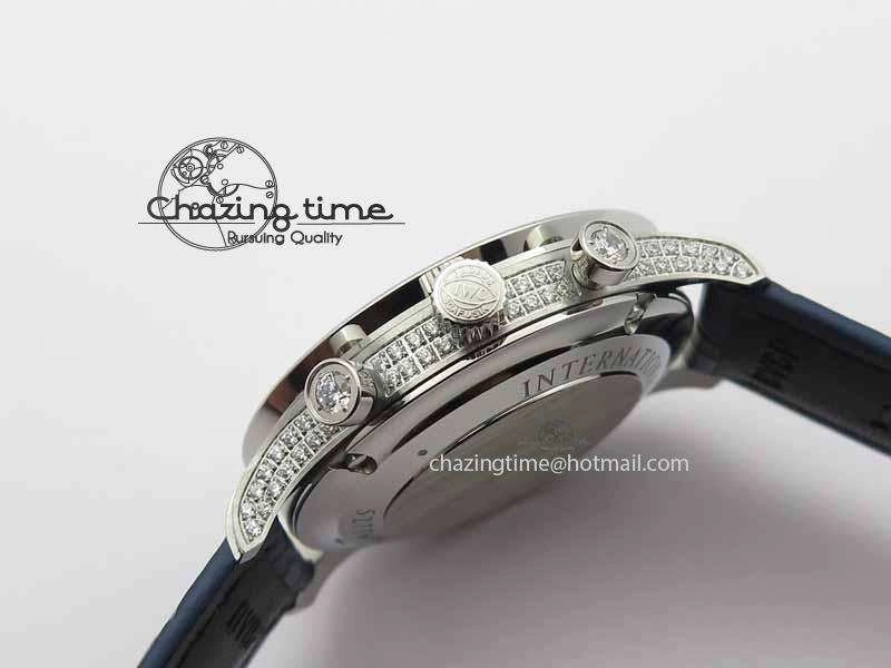 Portuguese IW3714 Diam ZF V2 1:1 Best Edition White Dial Blue Makers On Blue Leather Strap A79350 (Slim Movement)