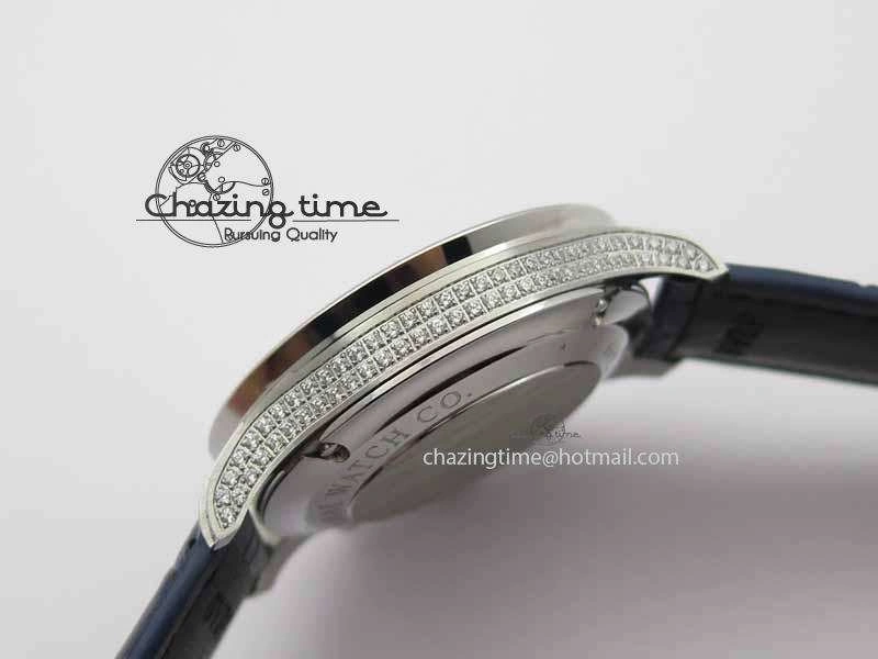 Portuguese IW3714 Diam ZF V2 1:1 Best Edition White Dial Blue Makers On Blue Leather Strap A79350 (Slim Movement)