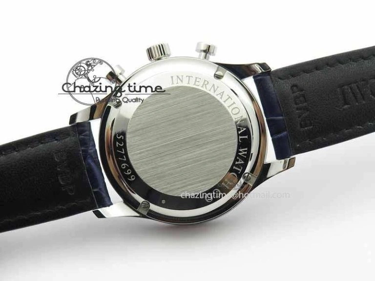 Portuguese IW3714 Diam ZF V2 1:1 Best Edition White Dial Blue Makers On Blue Leather Strap A79350 (Slim Movement)