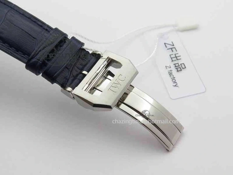 Portuguese IW3714 Diam ZF V2 1:1 Best Edition White Dial Blue Makers On Blue Leather Strap A79350 (Slim Movement)