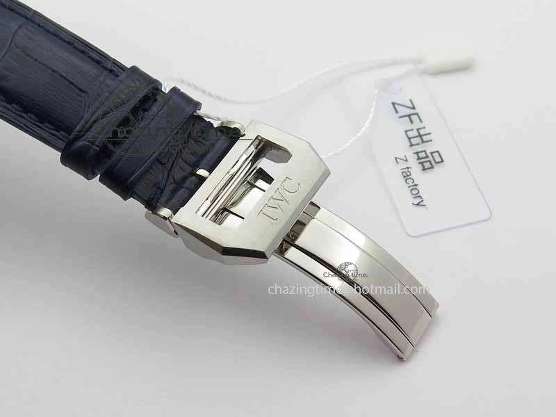 Portuguese IW3714 Diam ZF V2 1:1 Best Edition White Dial Blue Makers On Blue Leather Strap A79350 (Slim Movement)