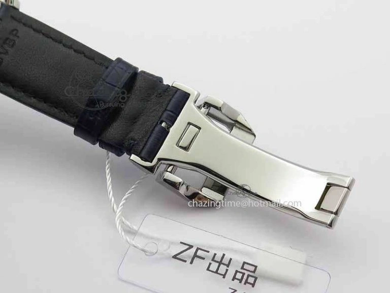 Portuguese IW3714 Diam ZF V2 1:1 Best Edition White Dial Blue Makers On Blue Leather Strap A79350 (Slim Movement)