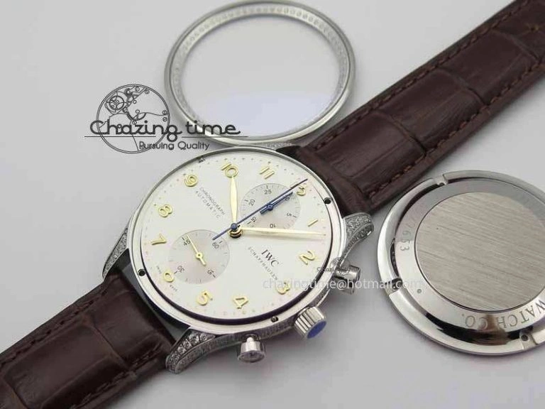 Portuguese IW3714 Diam ZF V2 1:1 Best Edition White Dial RG Numbers On Brown Leather Strap A79350 (Slim Movement)