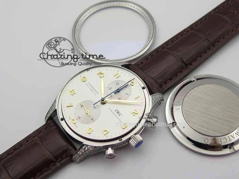 Portuguese IW3714 Diam ZF V2 1:1 Best Edition White Dial RG Numbers On Brown Leather Strap A79350 (Slim Movement)