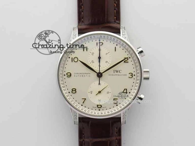 Portuguese IW3714 Diam ZF V2 1:1 Best Edition White Dial RG Numbers On Brown Leather Strap A79350 (Slim Movement)