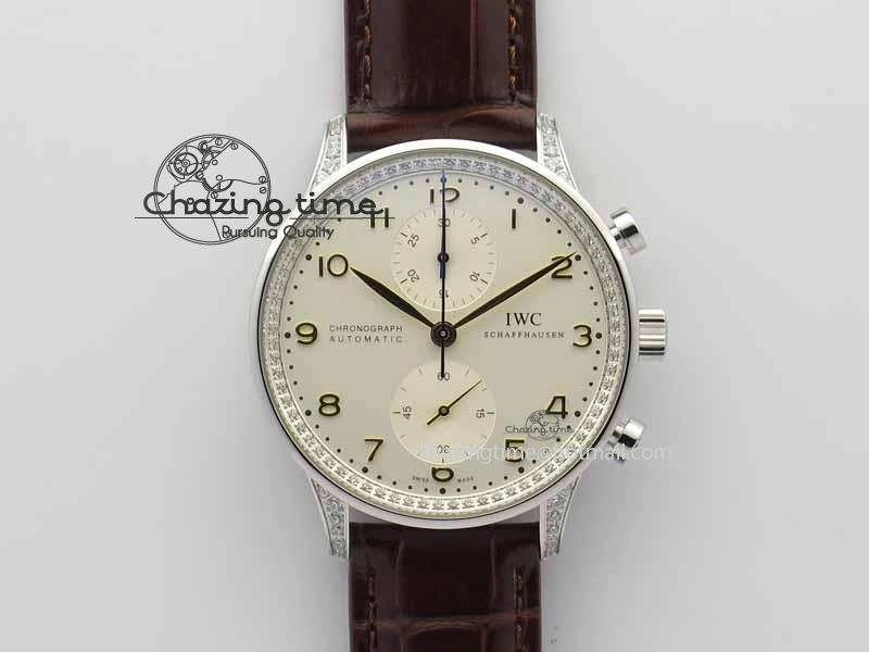 Portuguese IW3714 Diam ZF V2 1:1 Best Edition White Dial RG Numbers On Brown Leather Strap A79350 (Slim Movement)