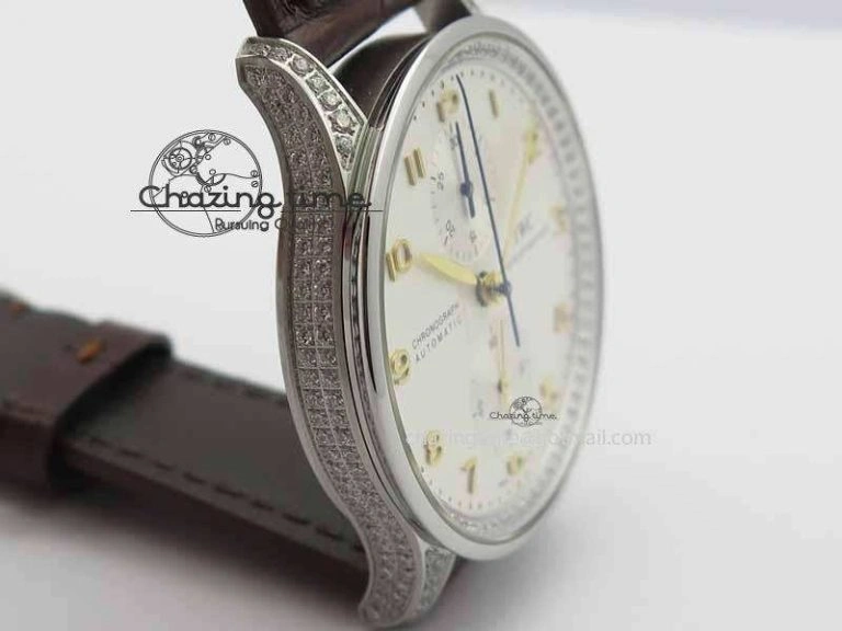 Portuguese IW3714 Diam ZF V2 1:1 Best Edition White Dial RG Numbers On Brown Leather Strap A79350 (Slim Movement)