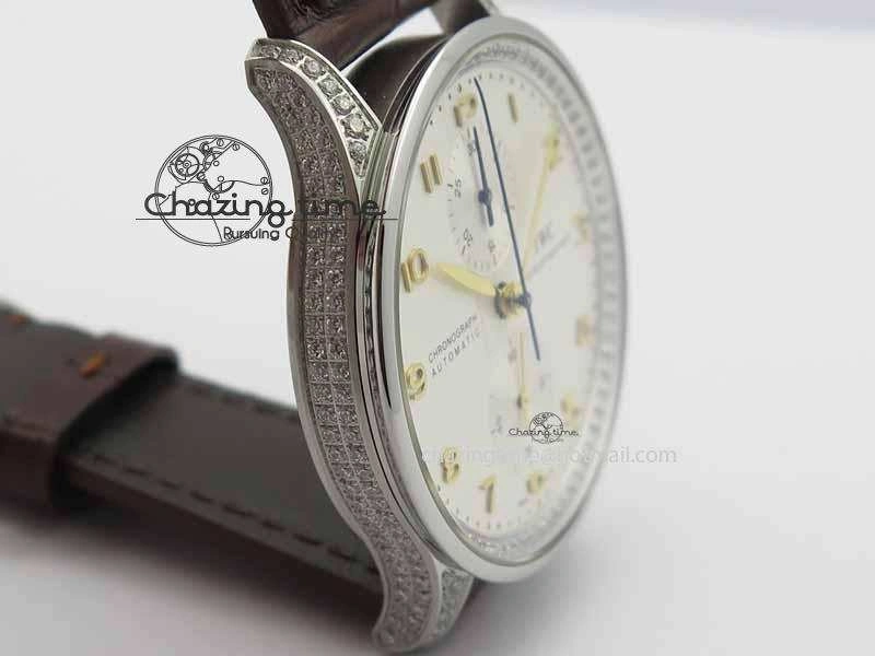Portuguese IW3714 Diam ZF V2 1:1 Best Edition White Dial RG Numbers On Brown Leather Strap A79350 (Slim Movement)