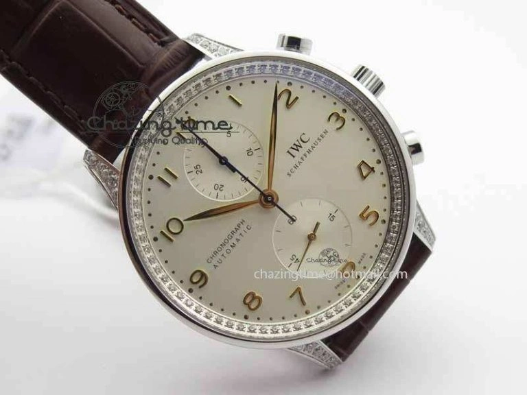 Portuguese IW3714 Diam ZF V2 1:1 Best Edition White Dial RG Numbers On Brown Leather Strap A79350 (Slim Movement)