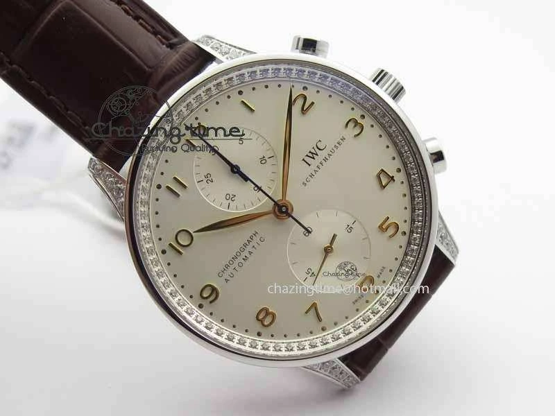Portuguese IW3714 Diam ZF V2 1:1 Best Edition White Dial RG Numbers On Brown Leather Strap A79350 (Slim Movement)
