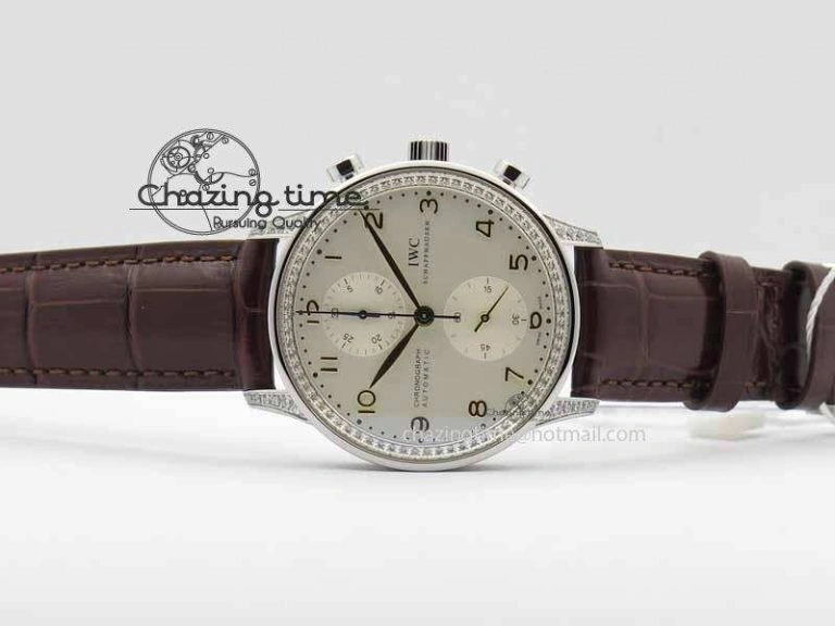Portuguese IW3714 Diam ZF V2 1:1 Best Edition White Dial RG Numbers On Brown Leather Strap A79350 (Slim Movement)