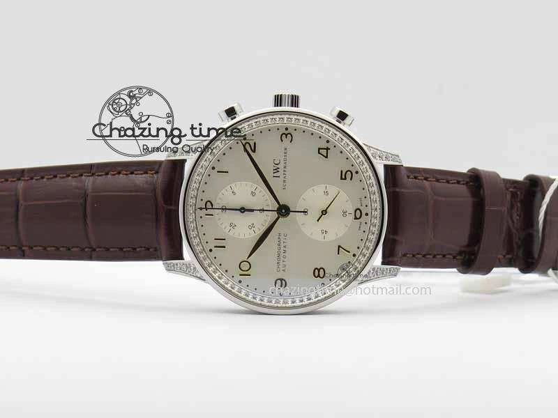 Portuguese IW3714 Diam ZF V2 1:1 Best Edition White Dial RG Numbers On Brown Leather Strap A79350 (Slim Movement)
