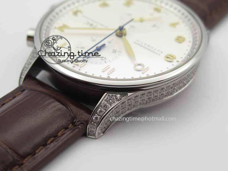 Portuguese IW3714 Diam ZF V2 1:1 Best Edition White Dial RG Numbers On Brown Leather Strap A79350 (Slim Movement)