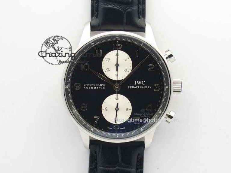 Portuguese IW371404 ZF V3 1:1 Best Edition SS Black Dial On Black Leather Strap A79350