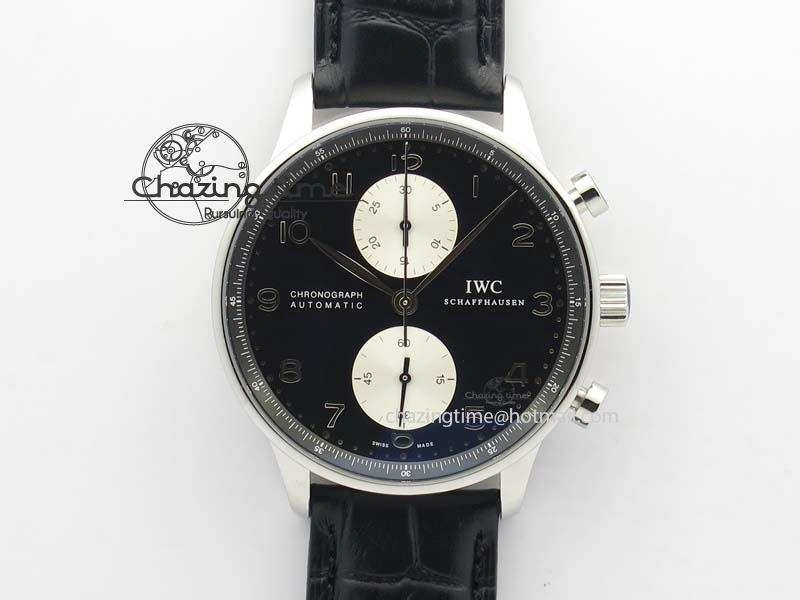 Portuguese IW371404 ZF V3 1:1 Best Edition SS Black Dial On Black Leather Strap A79350