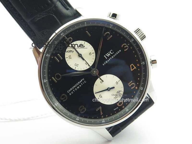 Portuguese IW371404 ZF V3 1:1 Best Edition SS Black Dial On Black Leather Strap A79350