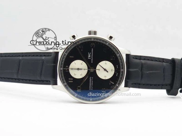 Portuguese IW371404 ZF V3 1:1 Best Edition SS Black Dial On Black Leather Strap A79350