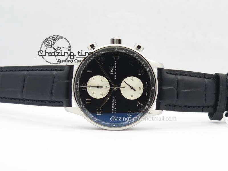 Portuguese IW371404 ZF V3 1:1 Best Edition SS Black Dial On Black Leather Strap A79350