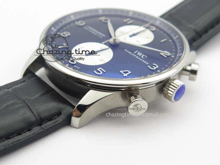Portuguese IW371404 ZF V3 1:1 Best Edition SS Black Dial On Black Leather Strap A79350