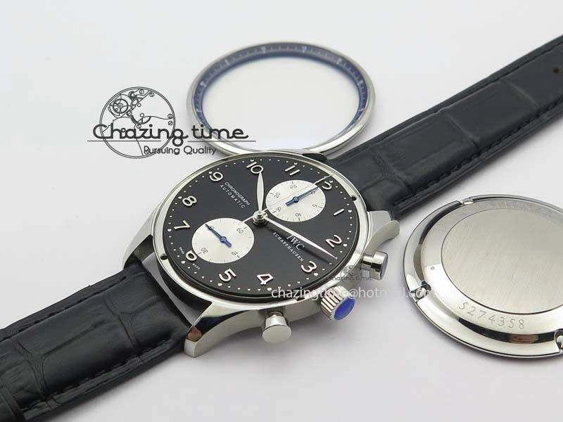 Portuguese IW371404 ZF V3 1:1 Best Edition SS Black Dial On Black Leather Strap A79350