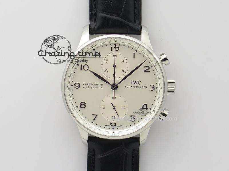 Portuguese IW371405 ZF 1:1 Best Edition SS White Dial Silver Markers On Black Leather Strap A7750