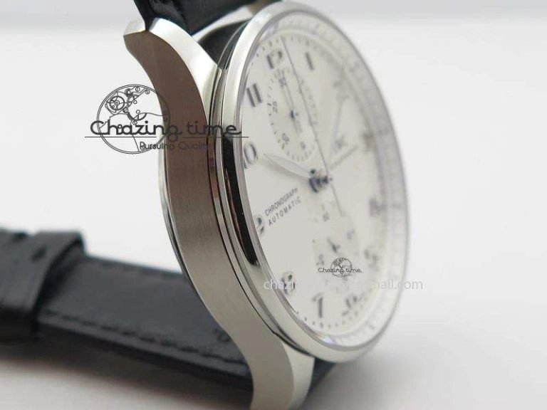 Portuguese IW371405 ZF 1:1 Best Edition SS White Dial Silver Markers On Black Leather Strap A7750