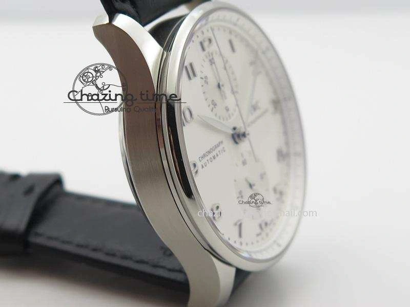 Portuguese IW371405 ZF 1:1 Best Edition SS White Dial Silver Markers On Black Leather Strap A7750