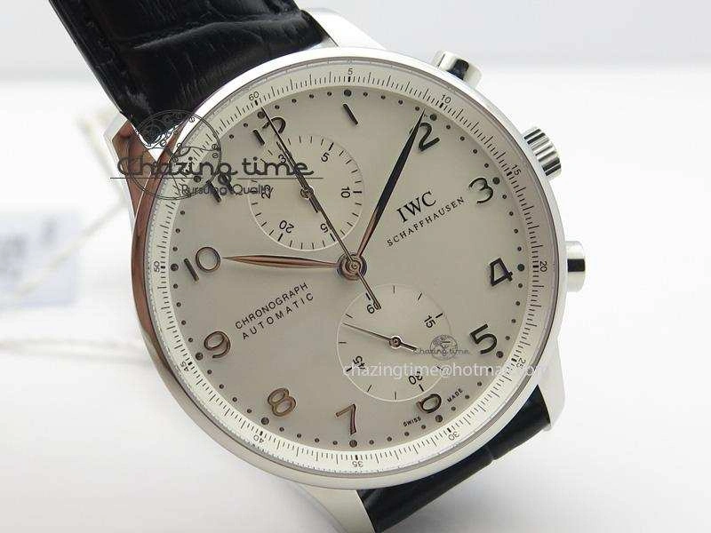 Portuguese IW371405 ZF 1:1 Best Edition SS White Dial Silver Markers On Black Leather Strap A7750