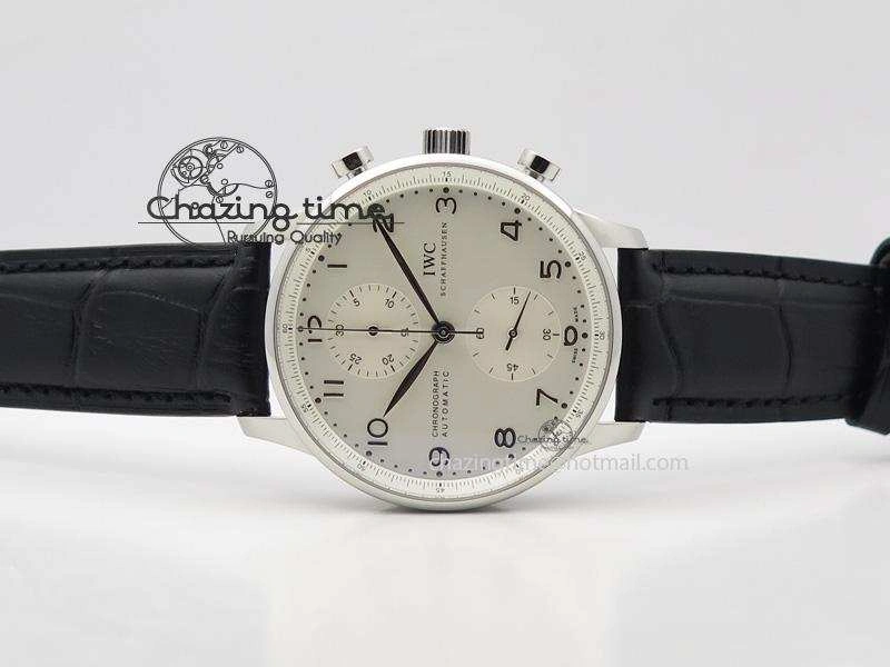 Portuguese IW371405 ZF 1:1 Best Edition SS White Dial Silver Markers On Black Leather Strap A7750