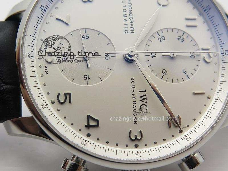Portuguese IW371405 ZF 1:1 Best Edition SS White Dial Silver Markers On Black Leather Strap A7750