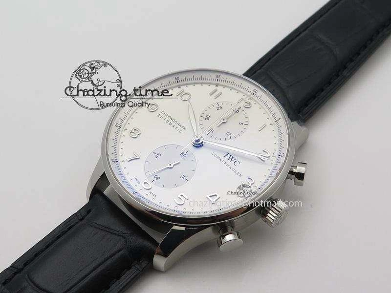 Portuguese IW371405 ZF 1:1 Best Edition SS White Dial Silver Markers On Black Leather Strap A7750
