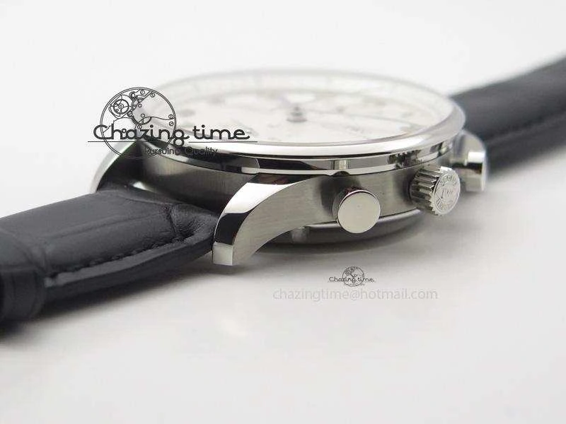 Portuguese IW371405 ZF 1:1 Best Edition SS White Dial Silver Markers On Black Leather Strap A7750