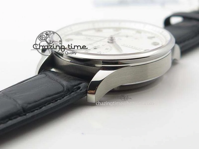 Portuguese IW371405 ZF 1:1 Best Edition SS White Dial Silver Markers On Black Leather Strap A7750