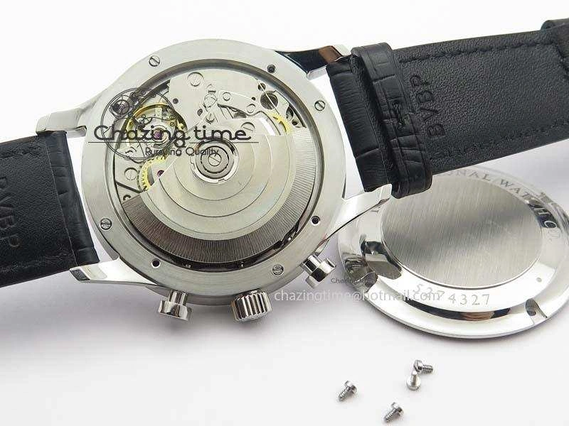 Portuguese IW371411 ZF 1:1 Best Edition SS Panda Dial On Black Leather Strap A79350