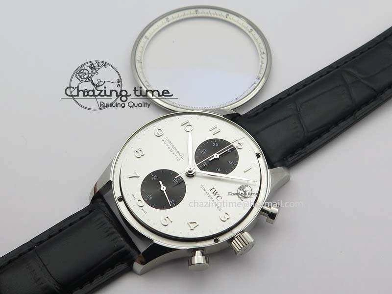 Portuguese IW371411 ZF 1:1 Best Edition SS Panda Dial On Black Leather Strap A79350