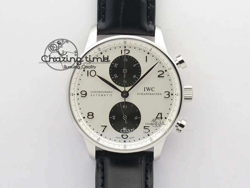 Portuguese IW371411 ZF 1:1 Best Edition SS Panda Dial On Black Leather Strap A79350