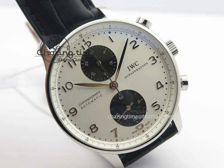 Portuguese IW371411 ZF 1:1 Best Edition SS Panda Dial On Black Leather Strap A79350