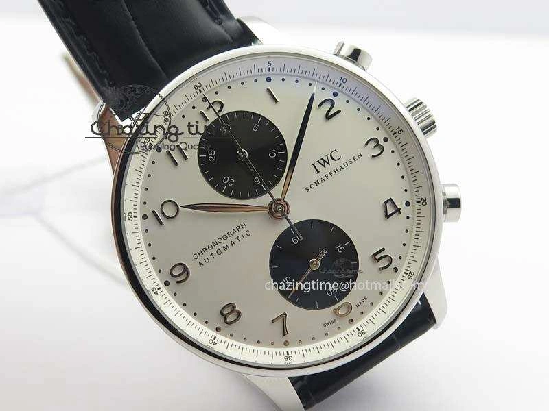 Portuguese IW371411 ZF 1:1 Best Edition SS Panda Dial On Black Leather Strap A79350