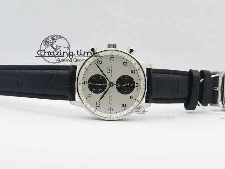Portuguese IW371411 ZF 1:1 Best Edition SS Panda Dial On Black Leather Strap A79350