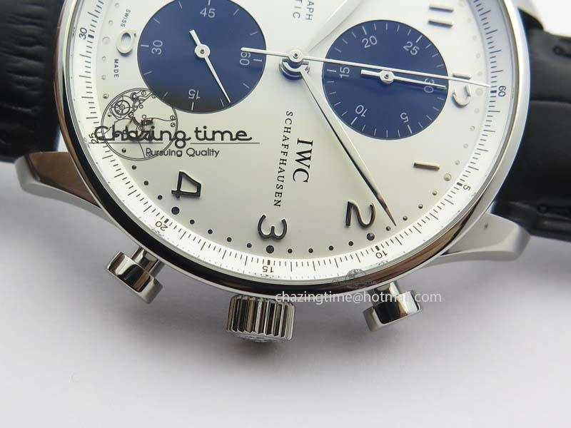 Portuguese IW371411 ZF 1:1 Best Edition SS Panda Dial On Black Leather Strap A79350