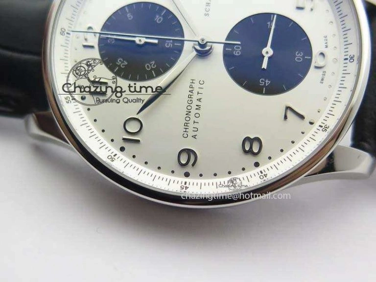 Portuguese IW371411 ZF 1:1 Best Edition SS Panda Dial On Black Leather Strap A79350