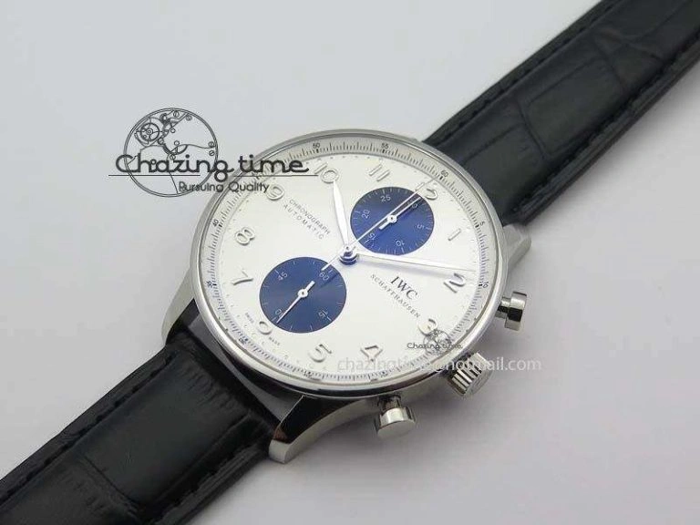 Portuguese IW371411 ZF 1:1 Best Edition SS Panda Dial On Black Leather Strap A79350