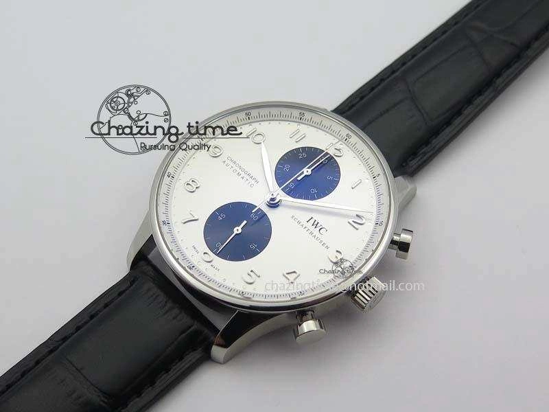 Portuguese IW371411 ZF 1:1 Best Edition SS Panda Dial On Black Leather Strap A79350
